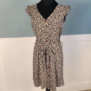 Monteau Los Angeles Black Beige Floral Dress M